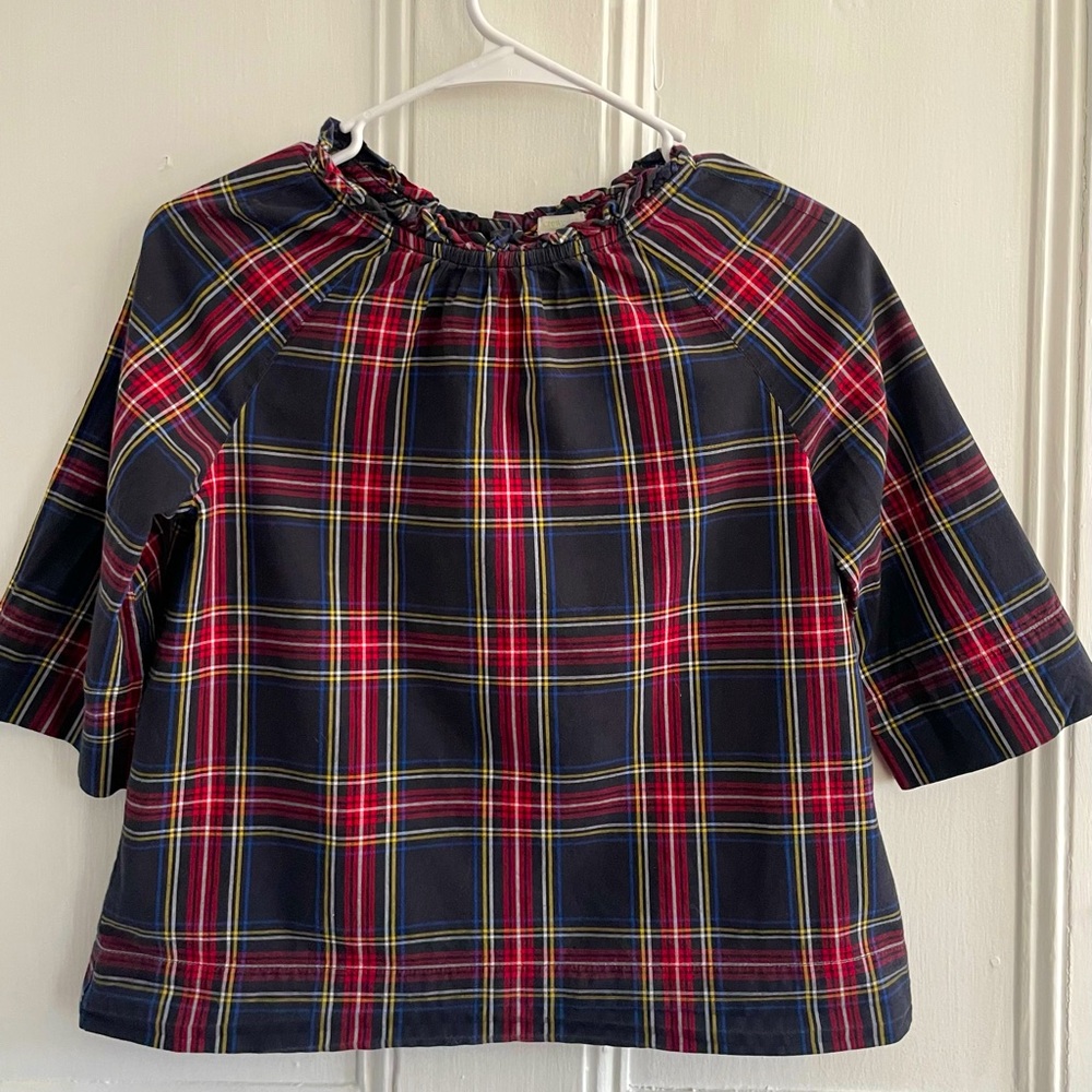 Crewcuts Girls Black Stewart Plaid Peasant Blouse Size 12